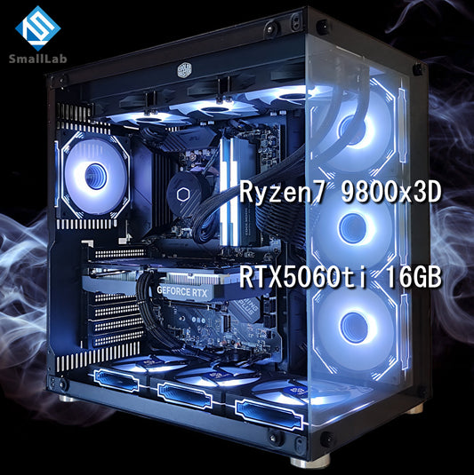 AMD Ryzen7 9800x3D ／ RTX5060ti 16GB ガラス2面ATX ゲーミングPC Windows11 Home 簡易水冷 360mm ブラック 黒