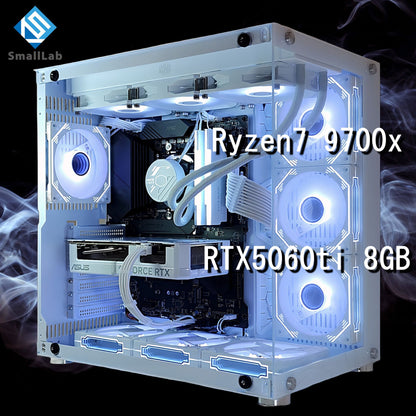 AMD Ryzen7 9700x ／ RTX5060ti 8GB ガラス2面ATX ゲーミングPC Windows11 Home 簡易水冷 360mm ホワイト 白