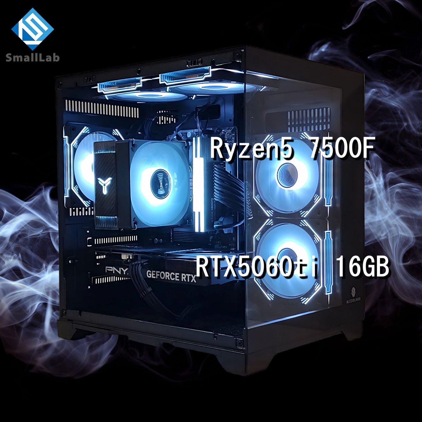 AMD Ryzen5 7500F ／ RTX5060ti 16GB ガラス2面コンパクト ゲーミングPC Windows11 Home ブラック 黒