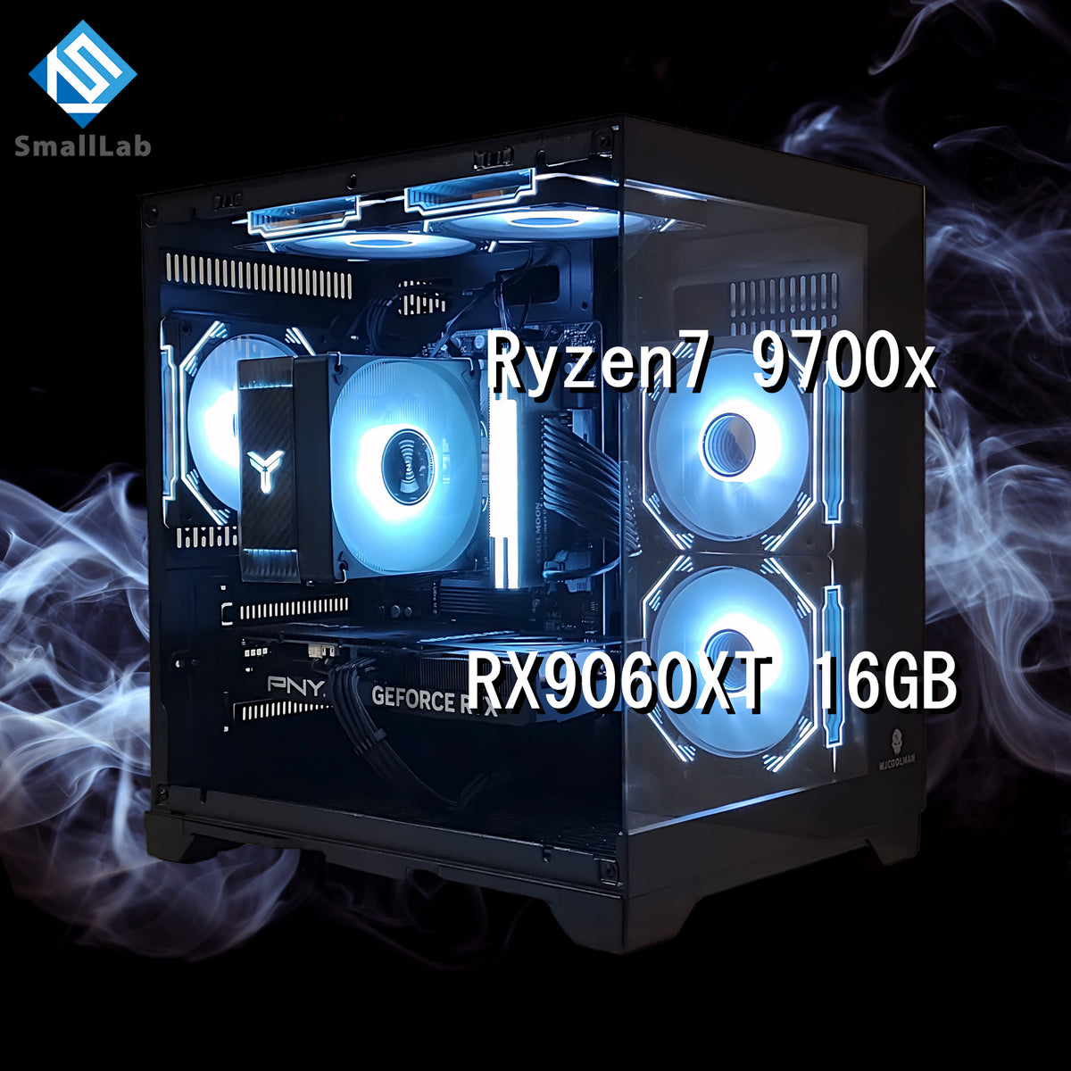 AMD Ryzen7 9700x ／ RX9060XT 16GB コンパクトLED ゲーミングPC Windows 11 ブラック 黒