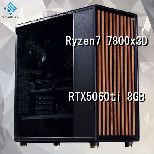 AMD Ryzen7 7800x3D ／ RTX5060ti 8GB ウッドデザイン ゲーミングPC Windows11 Home 簡易水冷 240mm ブラック 黒