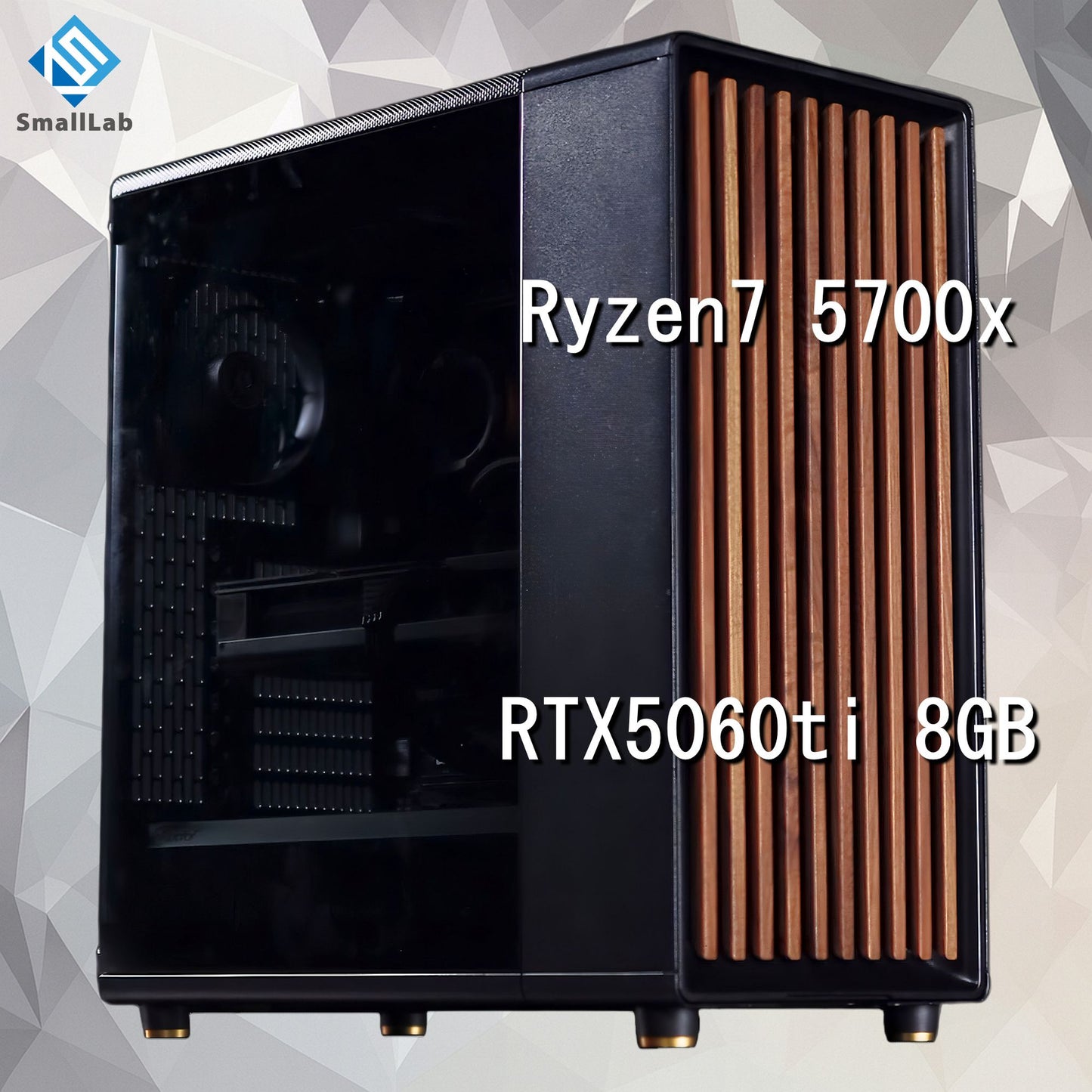 AMD Ryzen7 5700x ／ RTX5060ti 8GB ウッドデザイン ゲーミングPC Windows11 Home 簡易水冷 240mm ブラック 黒