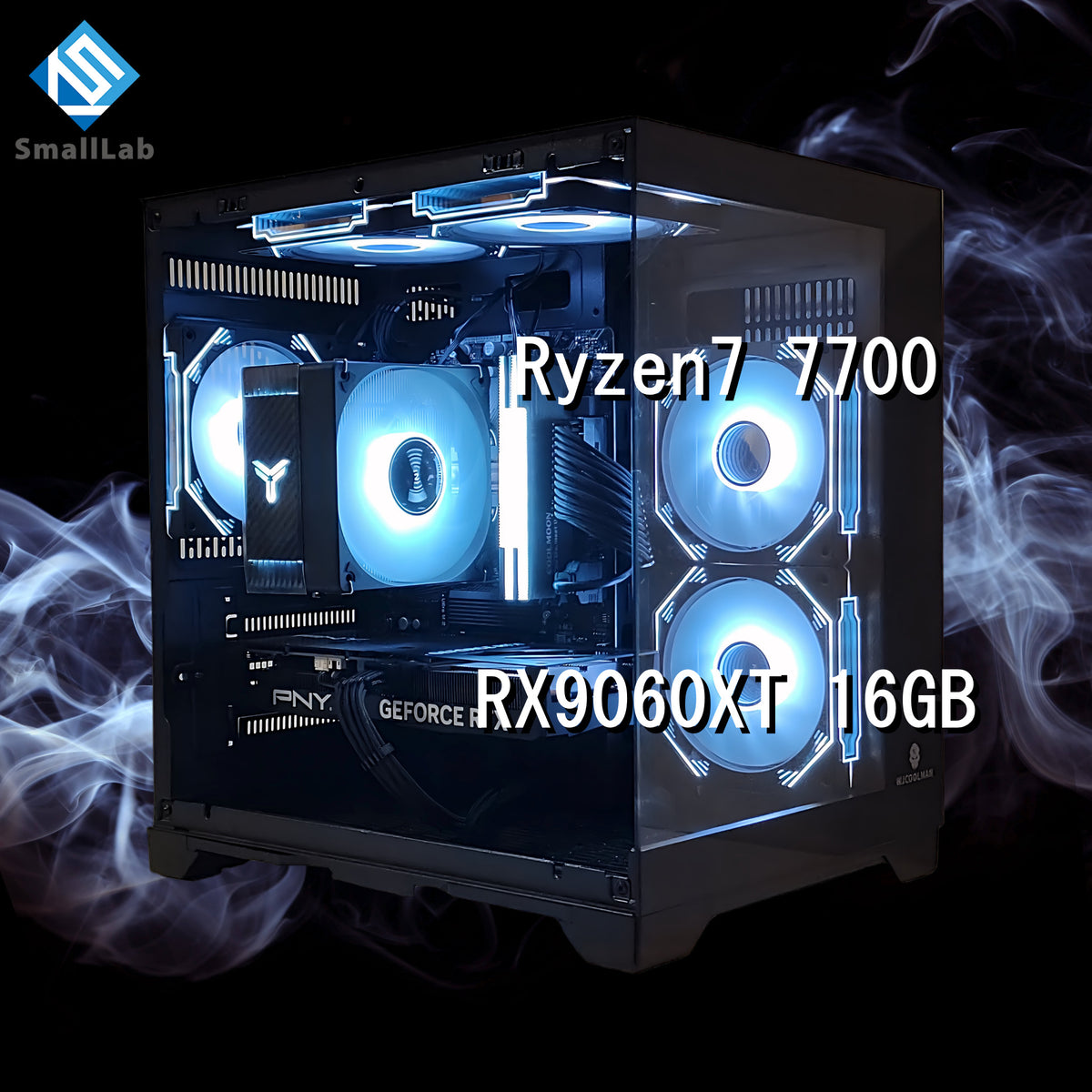 AMD Ryzen7 7700 ／ RX9060XT 16GB コンパクトLED ゲーミングPC Windows 11 ブラック 黒