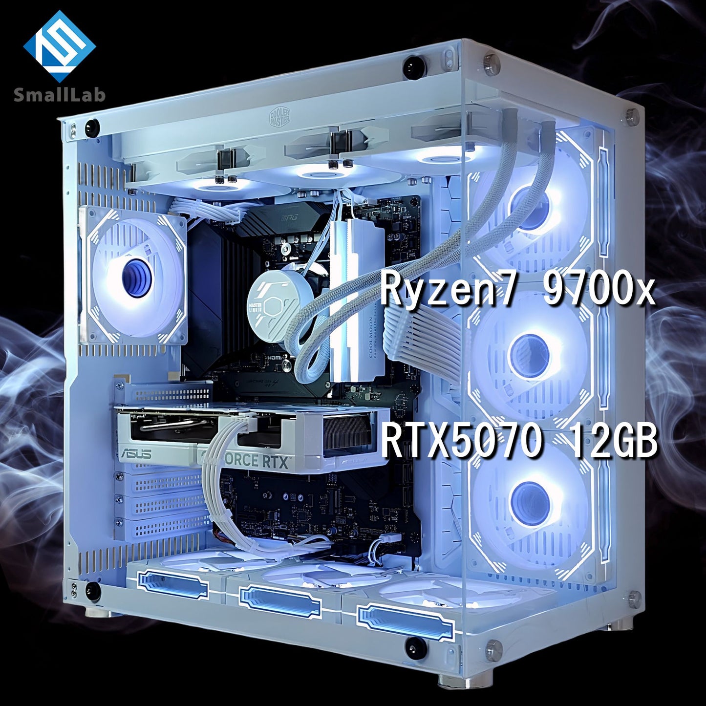 AMD Ryzen7 9700x ／ RTX5070 12GB ガラス2面ATX ゲーミングPC Windows11 Home 簡易水冷 360mm ホワイト 白