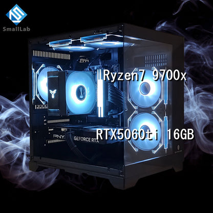AMD Ryzen7 9700x ／ RTX5060ti 16GB ガラスコンパクト ゲーミングPC Windows11 Home ブラック 黒