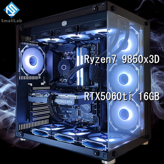AMD Ryzen7 9850x3D ／ RTX5060ti 16GB ガラス2面ATX ゲーミングPC Windows11 Home 簡易水冷 360mm ブラック 黒