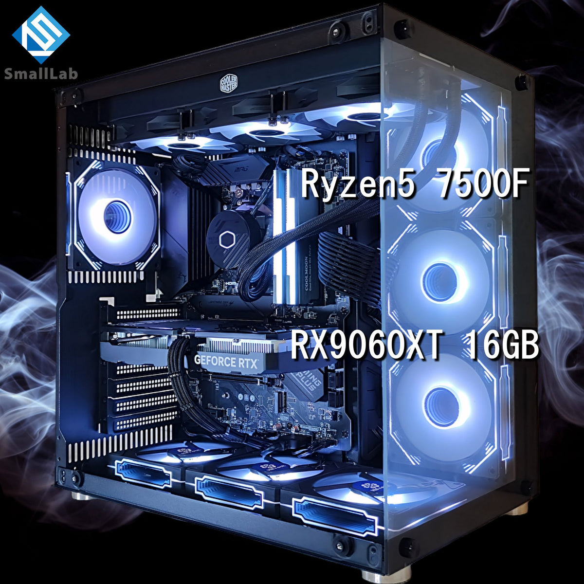 AMD Ryzen5 7500F ／ RX9060XT 16GB ガラス2面ATX ゲーミングPC Windows11 Home 簡易水冷 360mm ブラック 黒