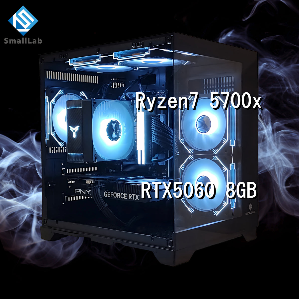 AMD Ryzen7 5700x ／ RTX5060 8GB コンパクトLED ゲーミングPC Windows 11 ブラック 黒