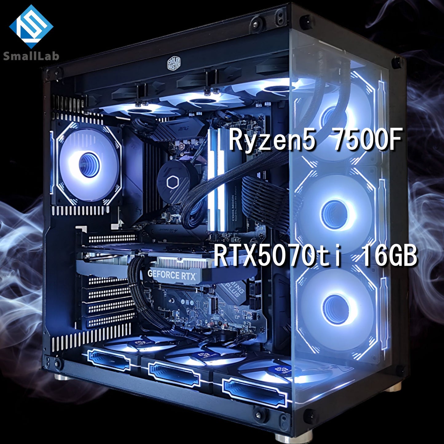 AMD Ryzen5 7500F ／ RTX5070ti 16GB ガラス2面ATX ゲーミングPC Windows11 Home 簡易水冷 360mm ブラック 黒
