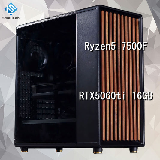 AMD Ryzen5 7500F ／ RTX5060ti 16GB ウッドデザイン ゲーミングPC Windows11 Home 簡易水冷 240mm ブラック 黒