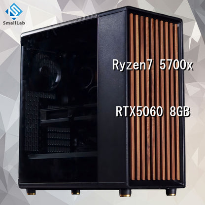 AMD Ryzen7 5700x ／ RTX5060 8GB ウッドデザイン ゲーミングPC Windows11 Home 簡易水冷 240mm ブラック 黒