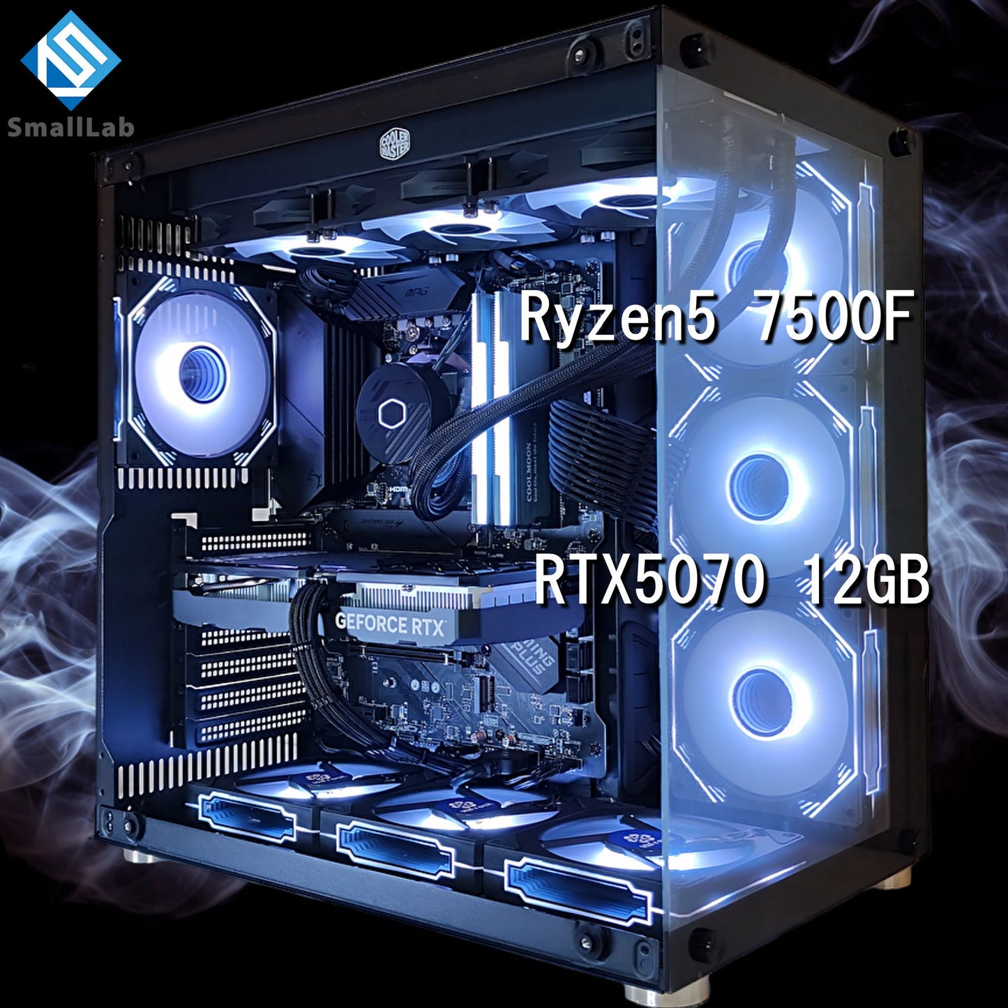 AMD Ryzen5 7500F ／ RTX5070 12GB ガラス2面ATX ゲーミングPC Windows11 Home 簡易水冷 360mm ブラック 黒