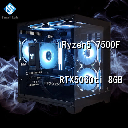AMD Ryzen5 7500F ／ RTX5060ti 8GB ガラス2面コンパクト ゲーミングPC Windows11 Home ブラック 黒
