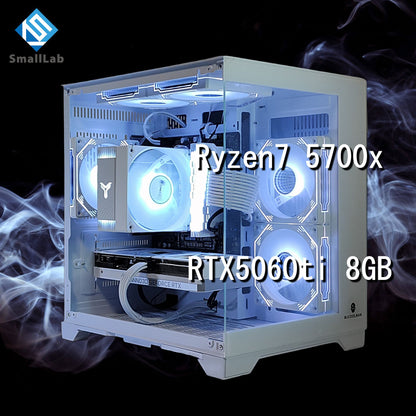 AMD Ryzen7 5700x ／ RTX5060ti 8GB ガラス2面コンパクト ゲーミングPC Windows11 Home ホワイト 白