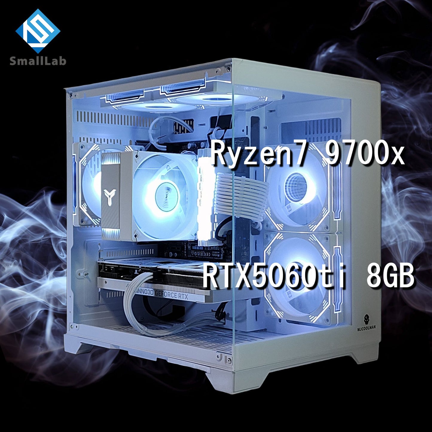 AMD Ryzen7 9700x ／ RTX5060ti 8GB ガラス2面コンパクト ゲーミングPC Windows11 Home ホワイト 白