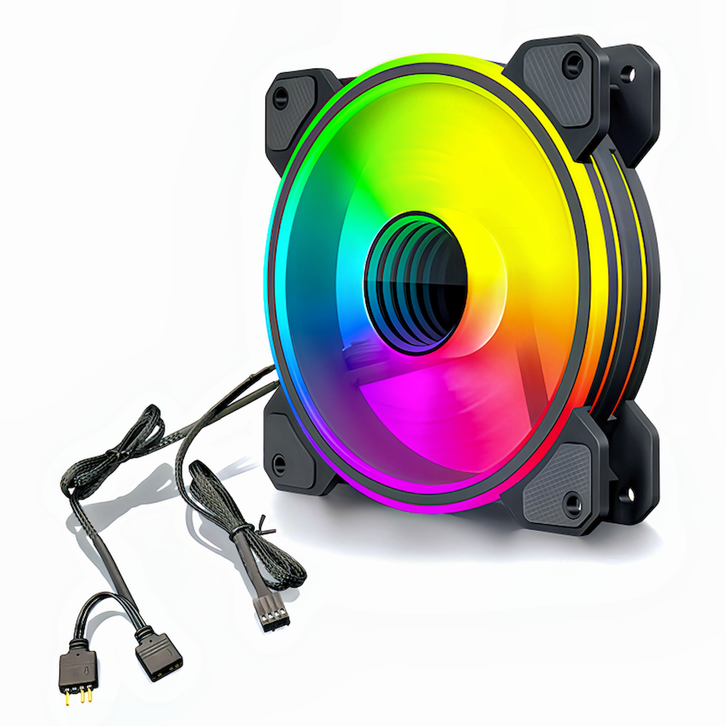 COOLMOON PCケースファン5枚セット 120mm 4pin PWM LED ARGB 5v 3pin ファンハブ コントローラー付き リモコン 色変更可能 ファン回転速度変更可能 インフィニティ―ミラー (ファンコントローラー＋ファン5枚セット)