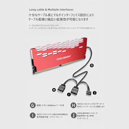 COOLMOON 内存散热器 LED ARGB 5v 3 针 RAM 冷却钻石切割 2 件套