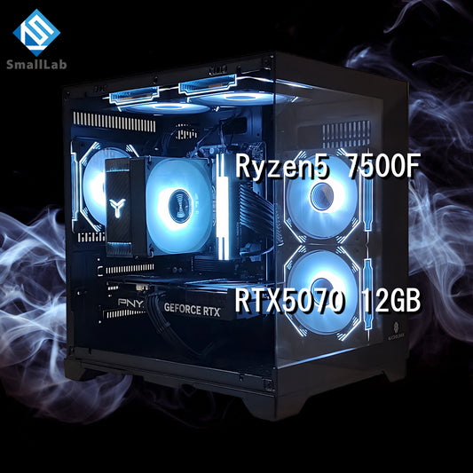 AMD Ryzen5 7500F ／ RTX5070 12GB ガラス2面コンパクト ゲーミングPC Windows11 Home  ブラック 黒