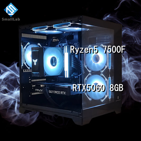 AMD Ryzen5 7500F ／ RTX5060 8GB ガラス2面コンパクト ゲーミングPC Windows11 Home  ブラック 黒