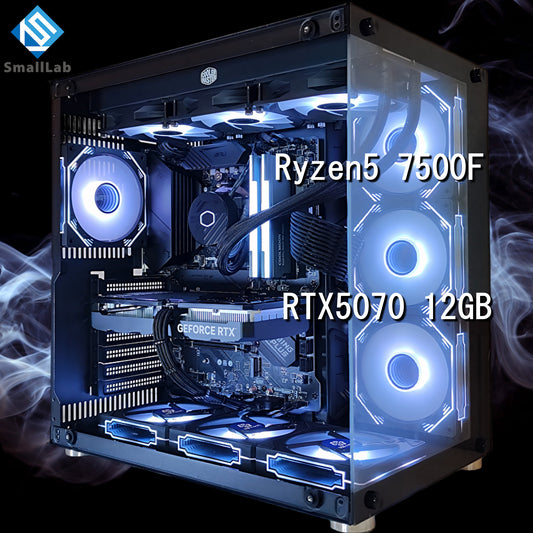 AMD Ryzen5 7500F ／ RTX5070 12GB ガラス2面ATX ゲーミングPC Windows11 Home  簡易水冷 360mm ブラック 黒