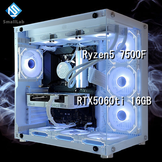 AMD Ryzen5 7500F ／ RTX5060ti 16GB ガラス2面ATX ゲーミングPC Windows11 Home  簡易水冷 360mm ホワイト 白