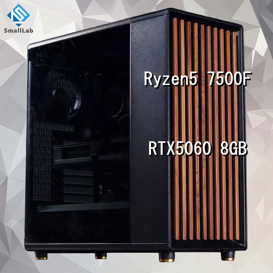 AMD Ryzen5 7500F ／ RTX5060 8GB ウッドデザイン ゲーミングPC Windows11 Home  簡易水冷 240mm ブラック 黒