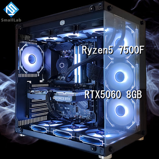 AMD Ryzen5 7500F ／ RTX5060 8GB ガラス2面ATX ゲーミングPC Windows11 Home  簡易水冷 360mm ブラック 黒