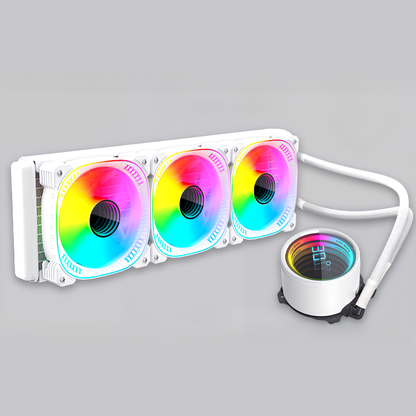 COOLMOON 简易水冷器 360mm 带温度显示功能无限镜面 CPU 冷却器 LED ARGB 5v 3pin 兼容 LGA1700/1200/115X AMD:AM4 插座 4pin PWM 风扇控制