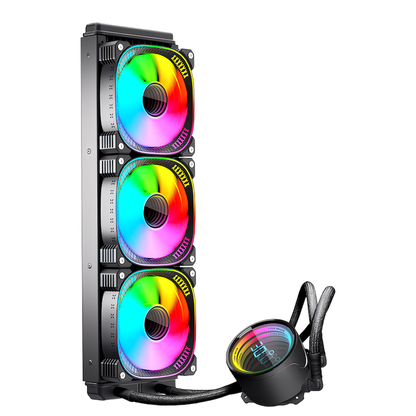 COOLMOON 简易水冷器 360mm 带温度显示功能无限镜面 CPU 冷却器 LED ARGB 5v 3pin 兼容 LGA1700/1200/115X AMD:AM4 插座 4pin PWM 风扇控制