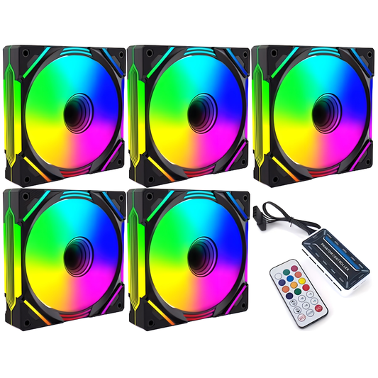 PC机箱风扇 120mm LED ARGB 6pin 颜色可变 风扇转速可变 无限镜 (风扇控制器 + 5 件套)