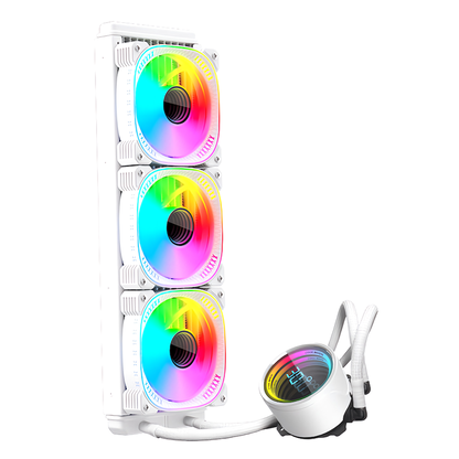 COOLMOON 简易水冷器 360mm 带温度显示功能无限镜面 CPU 冷却器 LED ARGB 5v 3pin 兼容 LGA1700/1200/115X AMD:AM4 插座 4pin PWM 风扇控制