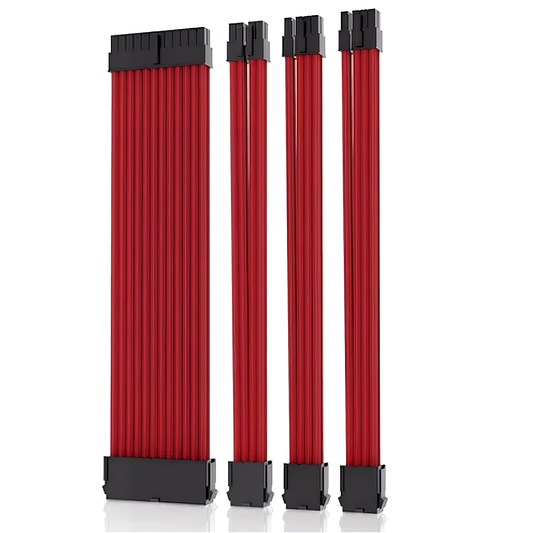 スリーブケーブル 延長ケーブル 30cm 24pin 8pin(6+2pin×2、4+4pin×1) マザーボード グラフィックボード 電源ユニット ケーブルコーム付き (レッド)