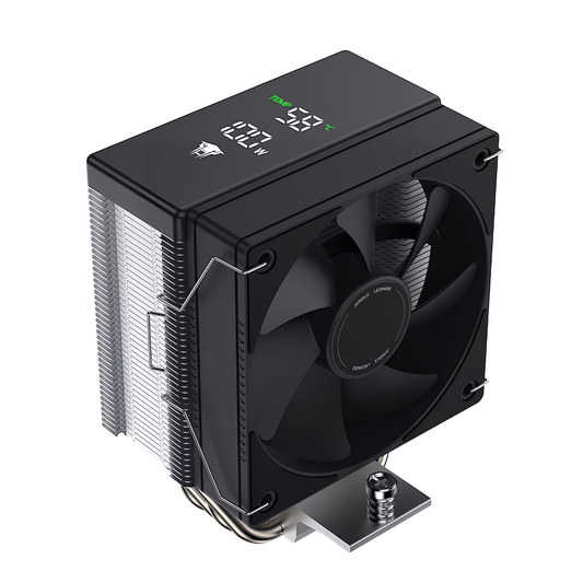 CPU温度表示ディスプレイ 空冷 CPUクーラー サイドフロー 120mm ファン 非発光タイプ LGA1700対応 AM5対応 4pin PWM ファン制御 ブラック 黒
