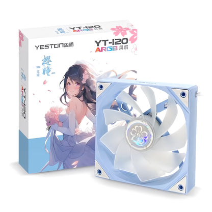 YT-120 ケースファン CPUファン 120mm  4pin PWM LED ARGB 5v 3pin  水色 ホワイト 嫁1枚