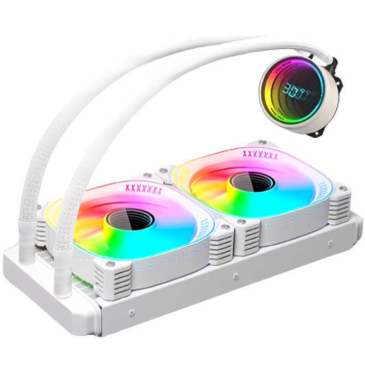 COOLMOON 简易水冷器 240mm 带温度显示功能 无边镜面 CPU 冷却器 LED ARGB 5v 3pin 兼容 LGA1700/1200/115X AMD:AM4 插座 4pin PWM 风扇控制
