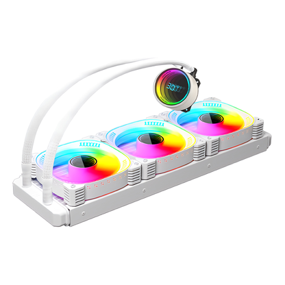 COOLMOON 简易水冷器 360mm 带温度显示功能无限镜面 CPU 冷却器 LED ARGB 5v 3pin 兼容 LGA1700/1200/115X AMD:AM4 插座 4pin PWM 风扇控制