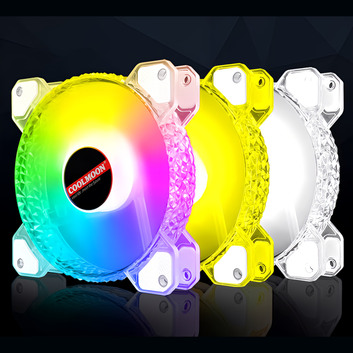 COOLMOON Crystal PC Case Fan Set of 5 120mm LED ARGB 6pin Fan Hub with Controller Remote Control Changeable Colors and Fan Speeds