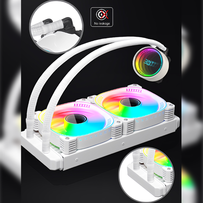 COOLMOON 简易水冷器 240mm 带温度显示功能 无边镜面 CPU 冷却器 LED ARGB 5v 3pin 兼容 LGA1700/1200/115X AMD:AM4 插座 4pin PWM 风扇控制