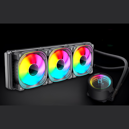 COOLMOON 简易水冷器 360mm 带温度显示功能无限镜面 CPU 冷却器 LED ARGB 5v 3pin 兼容 LGA1700/1200/115X AMD:AM4 插座 4pin PWM 风扇控制