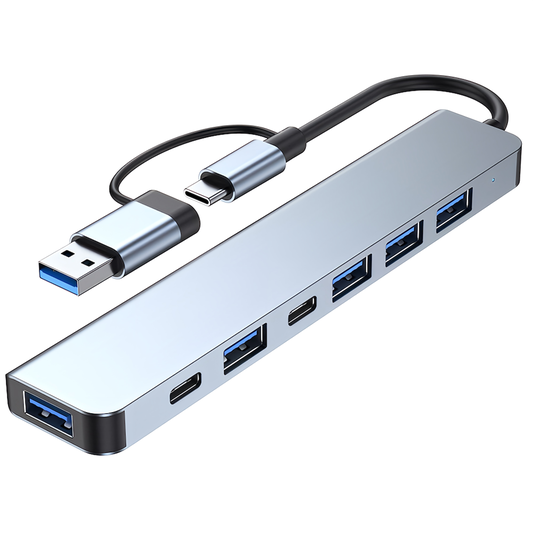 Type-C USB 集线器 7 端口 USB Type C 适配器 USB 3.0 x 1/USB2.0 x 4/Type-C x 2/PD 快速充电端口 7 合 1 转换适配器 Type C 兼容 Macbook Pro/Mac Air/ChromeBook/Surface 笔记本电脑/安卓