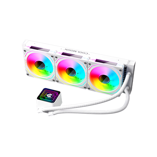 COOLMOON AOSOR 简易水冷器 360mm 无限镜面 CPU 冷却器 LED ARGB 5v 3pin 兼容 LGA1700/1200/115X AMD:AM5/AM4 插座 4pin PWM 风扇控制