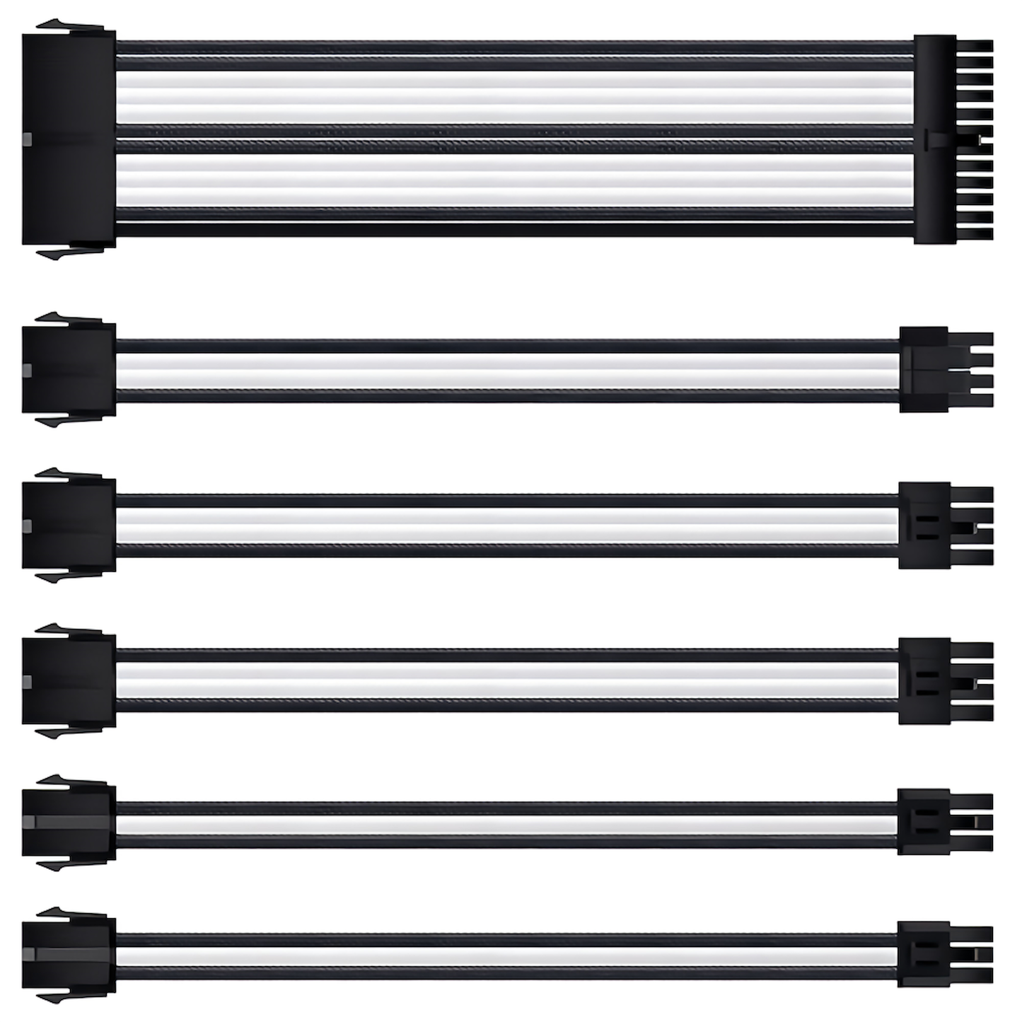 2-color sleeved cable extension cable 30cm 24pin 8pin (6+2pin x 2, 4+4pin x 1) 6pin x 2 Motherboard Graphics board Power supply unit Cable comb included