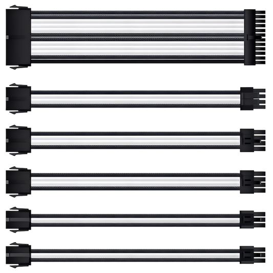 2-color sleeved cable extension cable 30cm 24pin 8pin (6+2pin x 2, 4+4pin x 1) 6pin x 2 Motherboard Graphics board Power supply unit Cable comb included