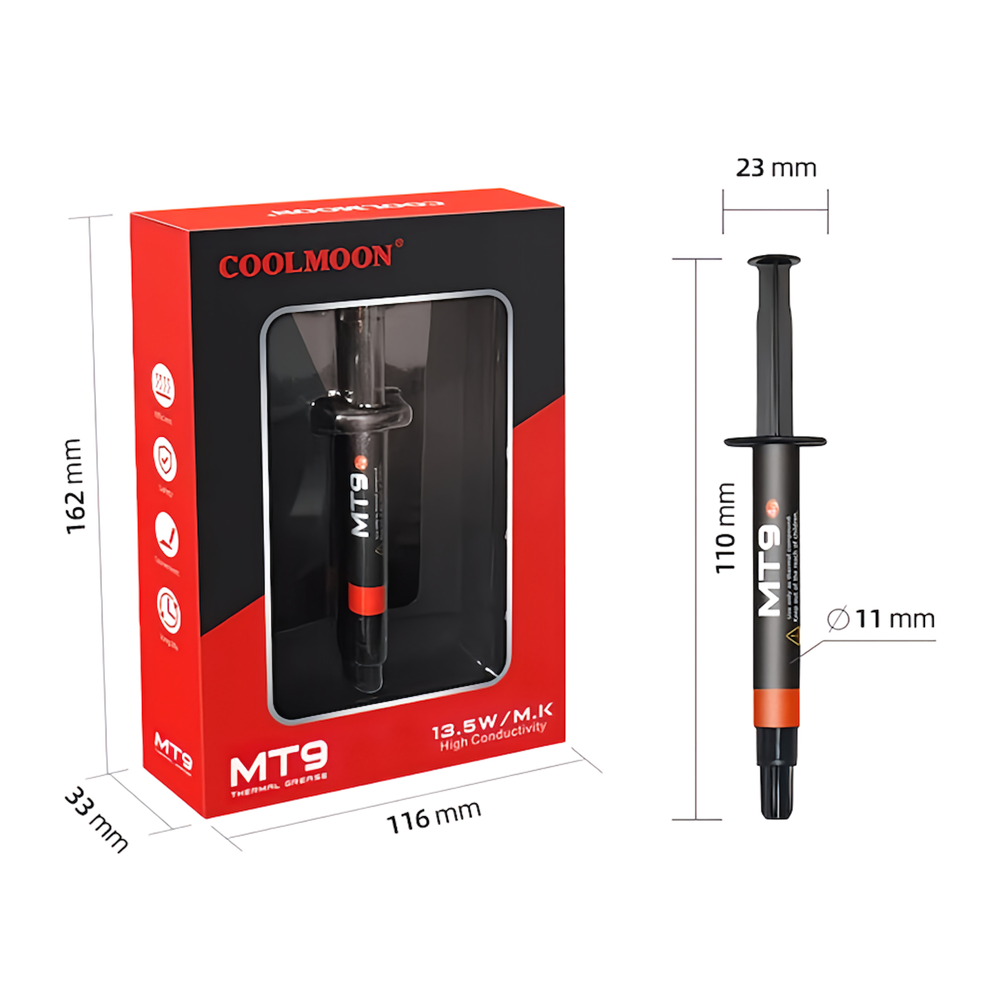 COOLMOON MT9 CPU Grease, GPU Grease, High Performance, High Thermal Conductivity, High Durability, Service Life of 5 Years or More, 13.5W/mk, 4g, CTG8 Thermal Grease, Silicone Grease, Spatula Included