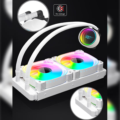 COOLMOON 简易水冷器 240mm 带温度显示功能 无边镜面 CPU 冷却器 LED ARGB 5v 3pin 兼容 LGA1700/1200/115X AMD:AM4 插座 4pin PWM 风扇控制