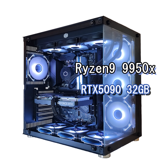 スモールラボ AMD Ryzen9 9950x ガラス2面ATX ゲーミングPC  簡易水冷 360mm ブラック 黒 (RTX5090 32GB)