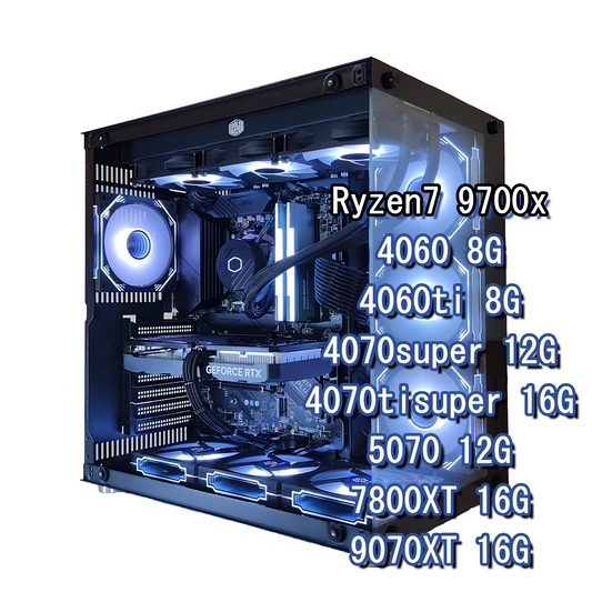 スモールラボ AMD Ryzen7 9700x RTX40 ガラス2面ATX ゲーミングPC 簡易水冷 360mm ブラック 黒
