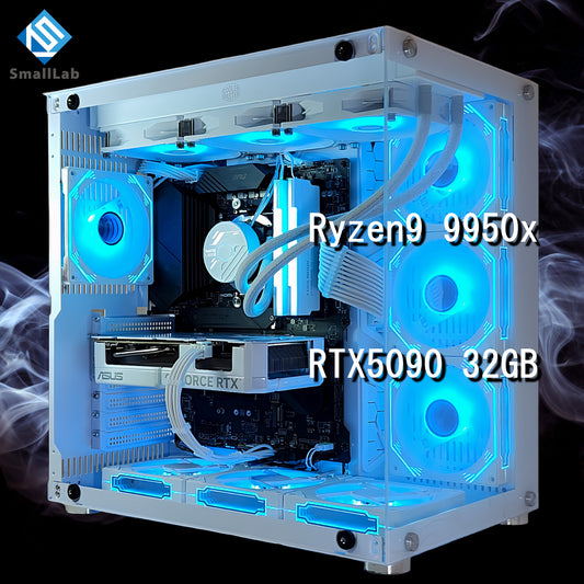 AMD Ryzen9 9950x ／ RTX5090 32GB ガラス2面ATX ゲーミングPC  簡易水冷 360mm ホワイト 白