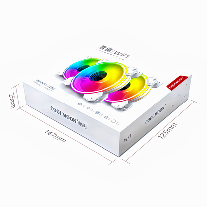 COOLMOON PCケースファン5枚セット 120mm  4pin PWM LED ARGB 5v 3pin ファンハブ コントローラー付き リモコン 色変更可能 ファン回転速度変更可能 インフィニティ―ミラー