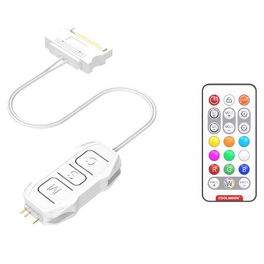 COOLMOON ARGBコントローラー LED操作 LED遠隔操作5v 3pin リモコン付き LEDモード切替 LED速度切替 SATA電源 (ホワイト)